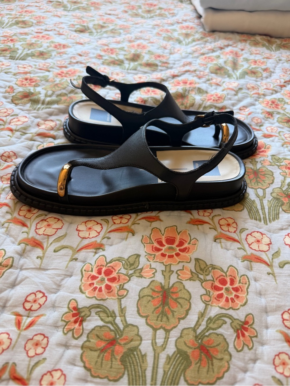 Dolce Vita Black Leather Slingback Sandals with Gold Toe Accent